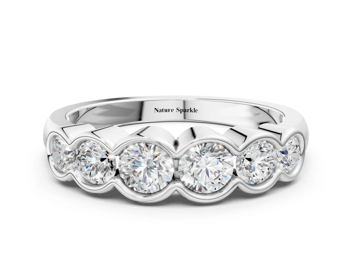 White gold Round Diamond Scalloped Bezel Set Eternity Band