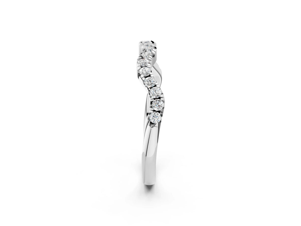 White gold Round Diamond Scalloped Pavé Wedding Band with Shared Prong Setting_2