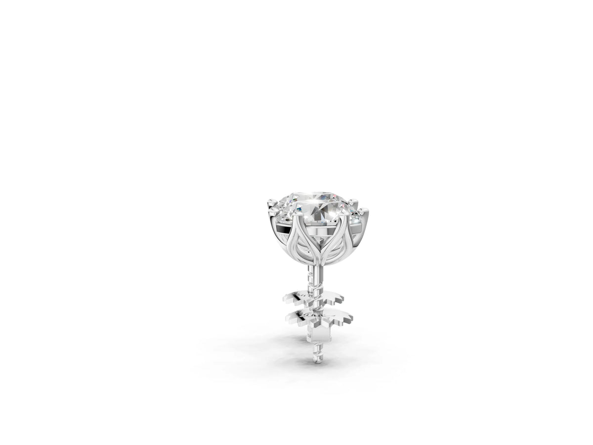 White gold Round Diamond Six Prong Flower Petal Solitaire Stud Earrings_2
