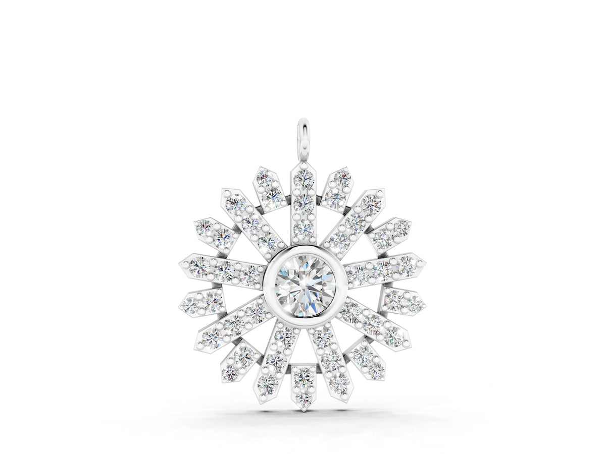 White gold Round Diamond Snowflake Pendant with Pavé Setting