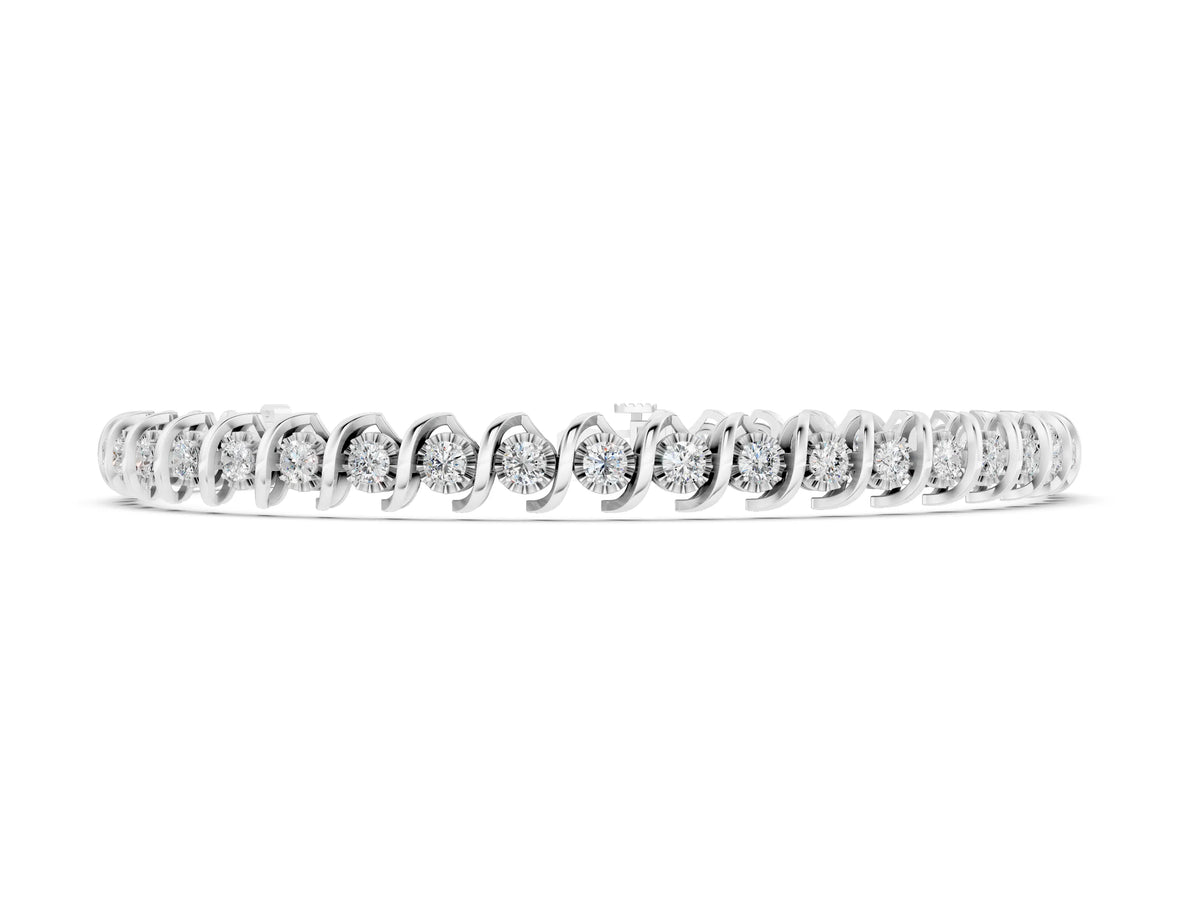 White gold Round Diamond Spiral Prong Tennis Bracelet