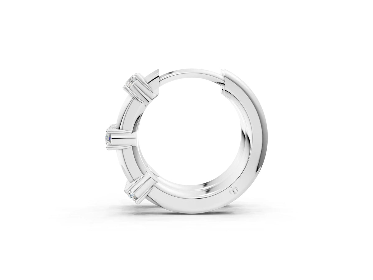 White gold Round Diamond Station Huggie Hoop Earrings_1