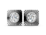 White gold Round Diamond Sunburst Square Stud Earrings