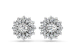 White gold Round Diamond Sunburst Stud Earrings