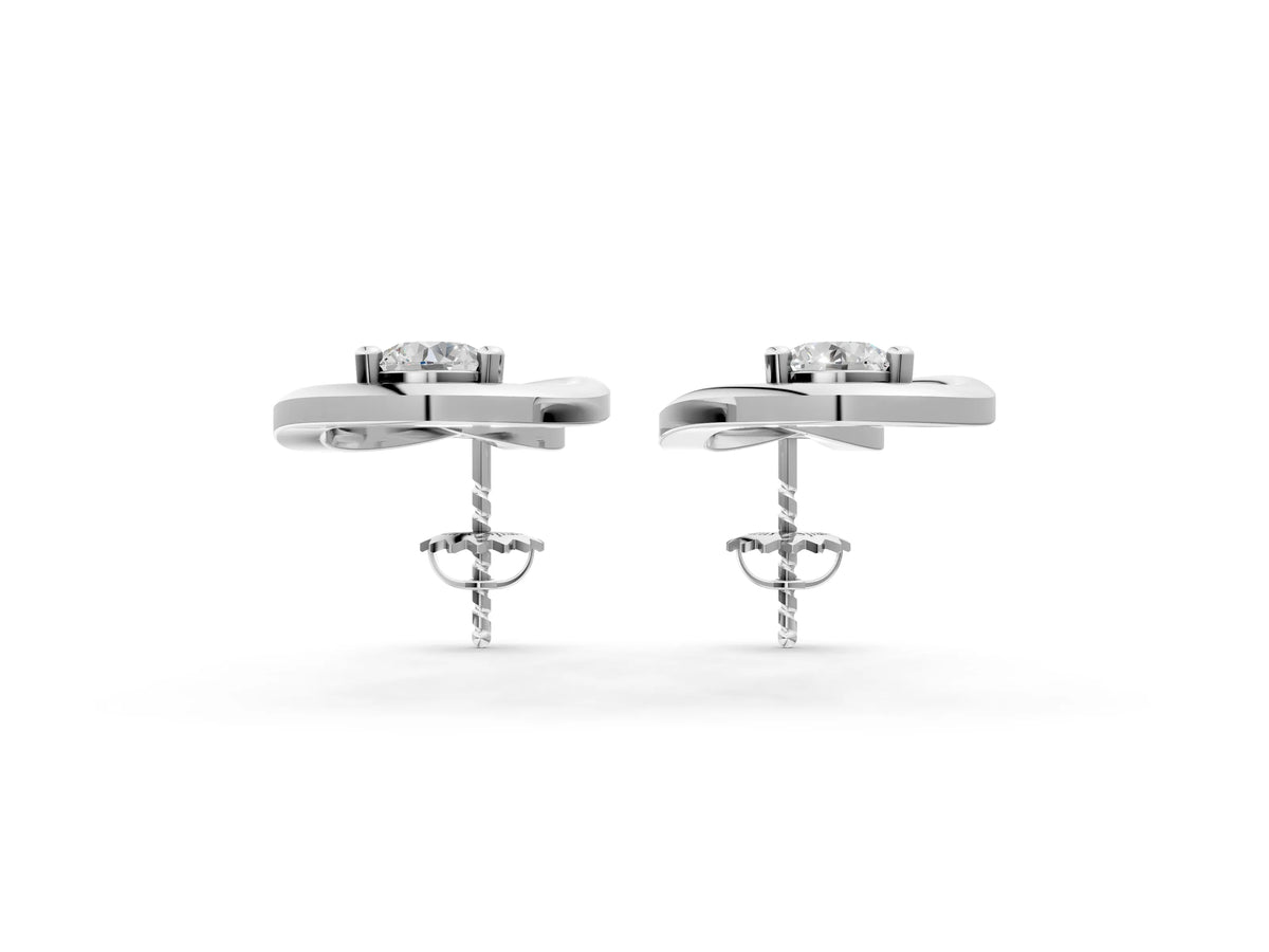White gold Round Diamond Teardrop Earrings with Bezel Setting and Loop Band