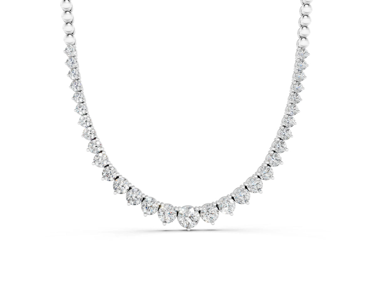 White gold Round Diamond Tennis Necklace with Graduated Prong Setting