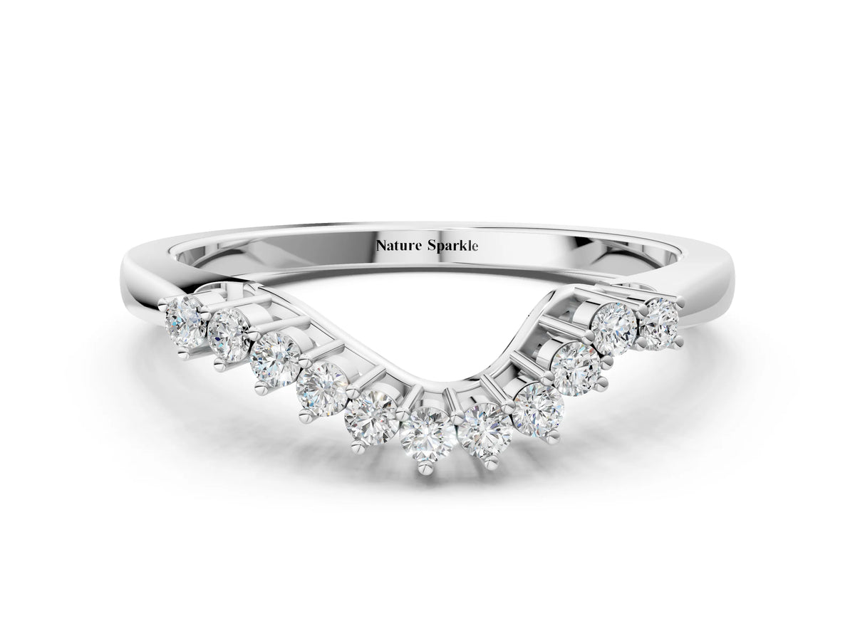 White gold Round Diamond V-Shaped White Gold Band with Prong Setting