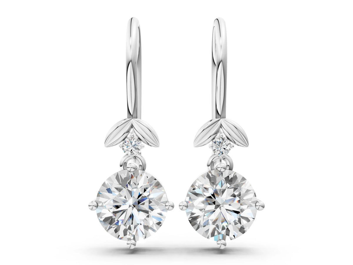 White gold Round Diamond Water Lily Drop Earrings with Diamond Accents