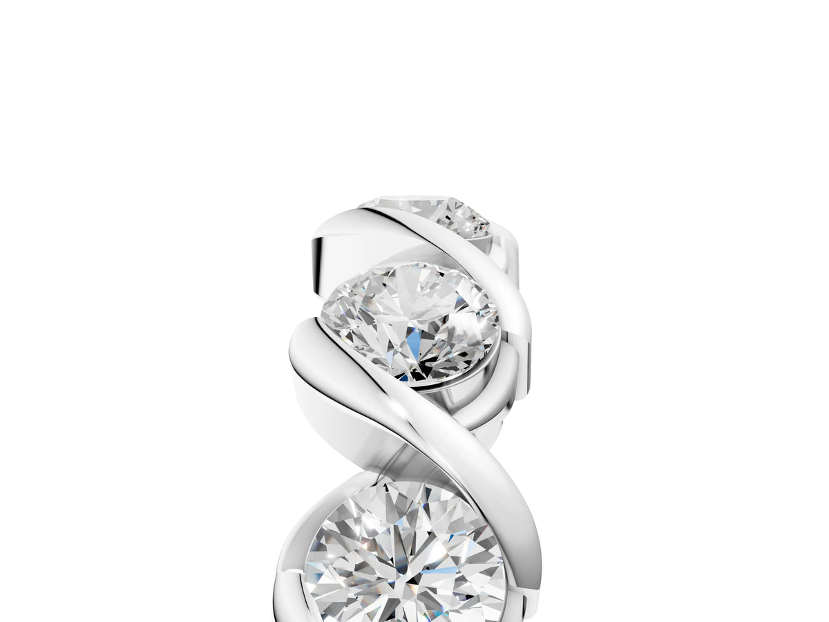 White gold Round Diamond Wave Band with Channel Setting and Shared Prongs_5