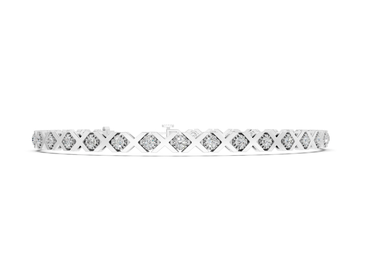 White gold Round Diamond XO Tennis Bracelet with Channel Setting and X Prong
