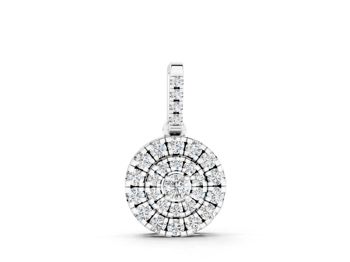 White gold Round Double Halo Diamond Pendant with Pavé Setting
