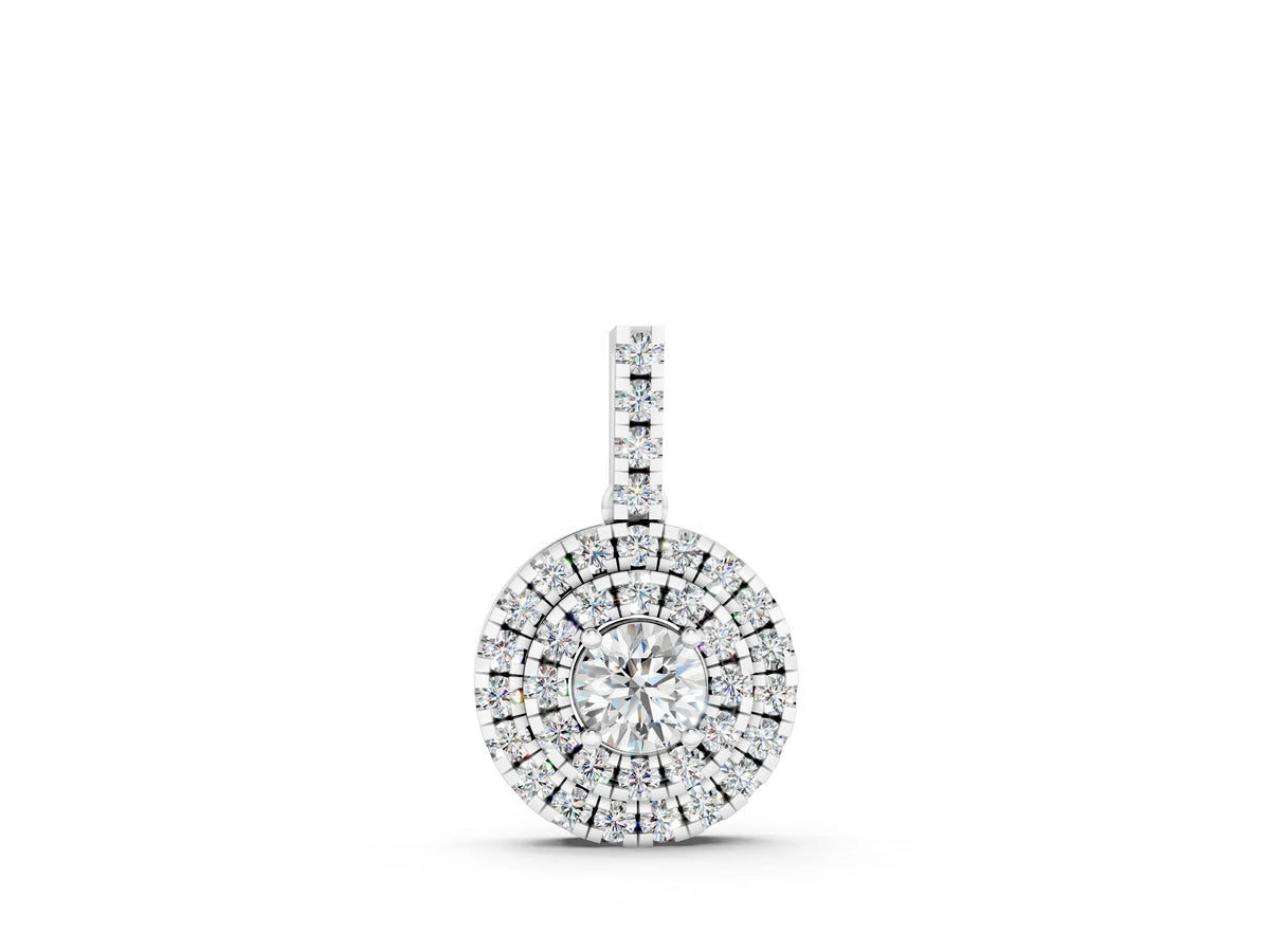 White gold Round Double Halo Prong Set Diamond Pendant