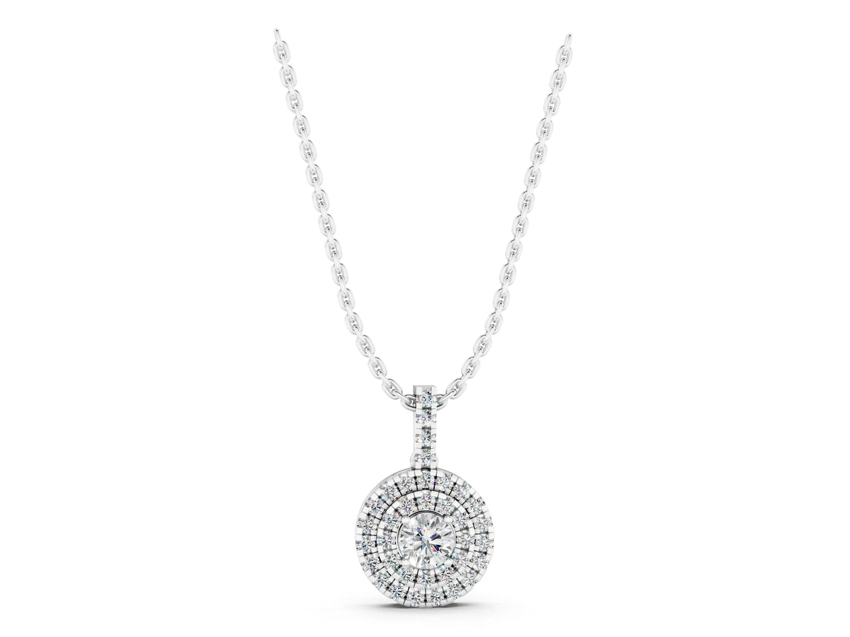 White gold Round Double Halo Prong Set Diamond Pendant_1