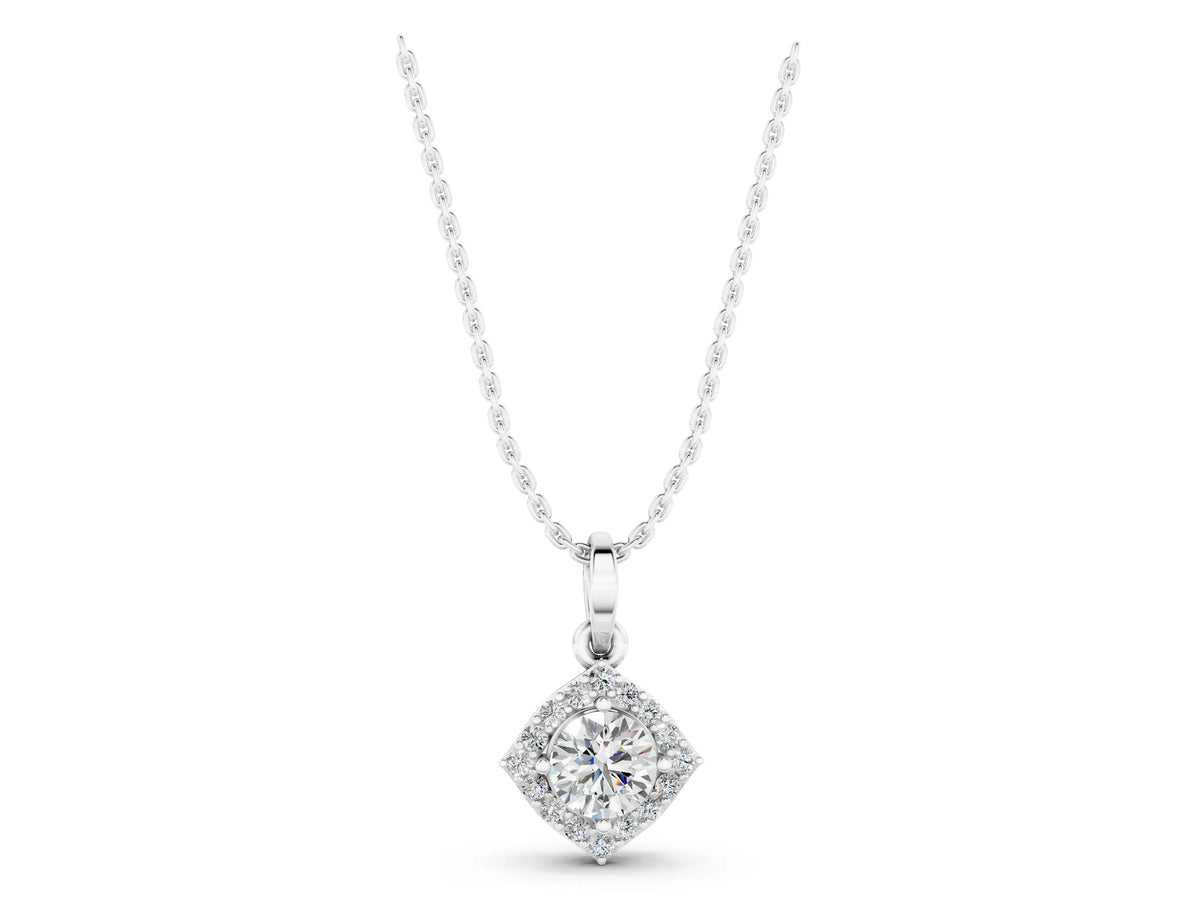 White gold Round Halo Diamond Pendant with Four-Prong Setting_1