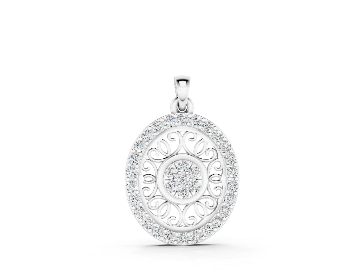 White gold Round Halo Filigree Pendant with Pavé Setting