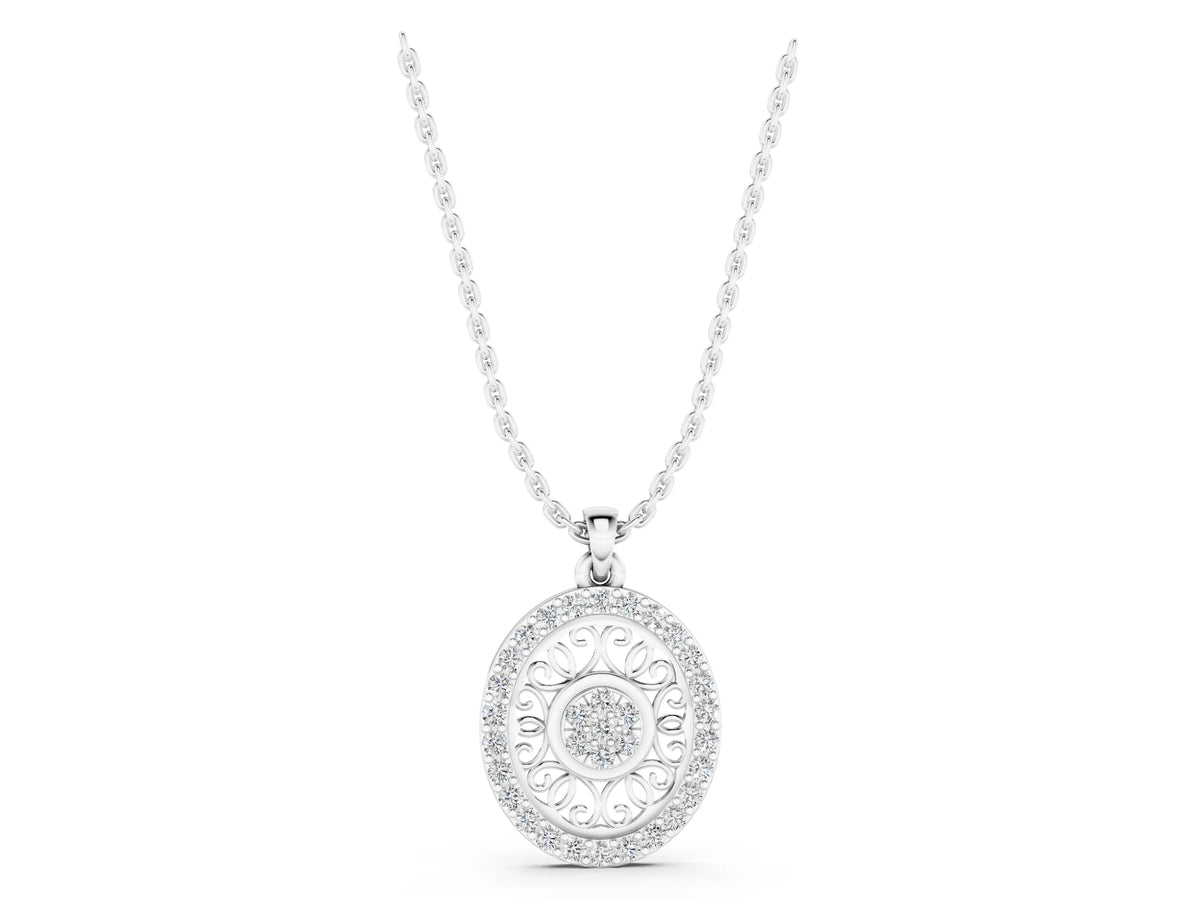 White gold Round Halo Filigree Pendant with Pavé Setting_1