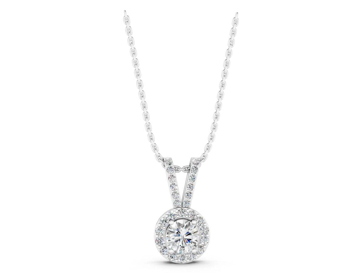 White gold Round Halo Pendant with Prong Setting_1