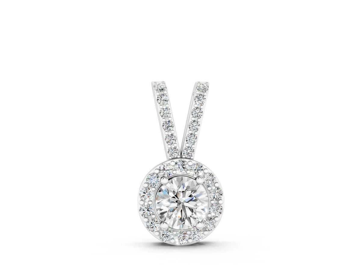 White gold Round Halo Pendant with Prong Setting