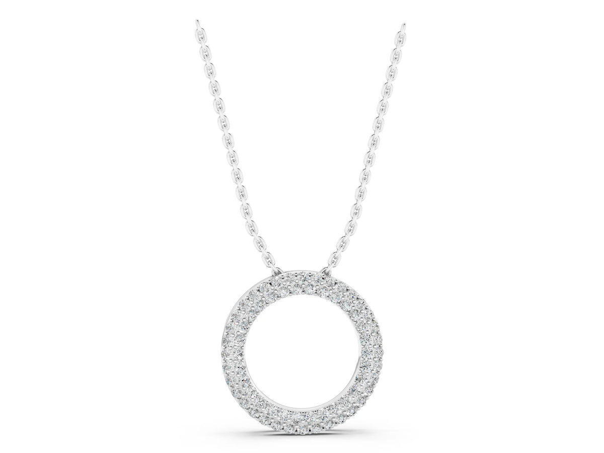 White gold Round Pavé Diamond Circle Pendant_1