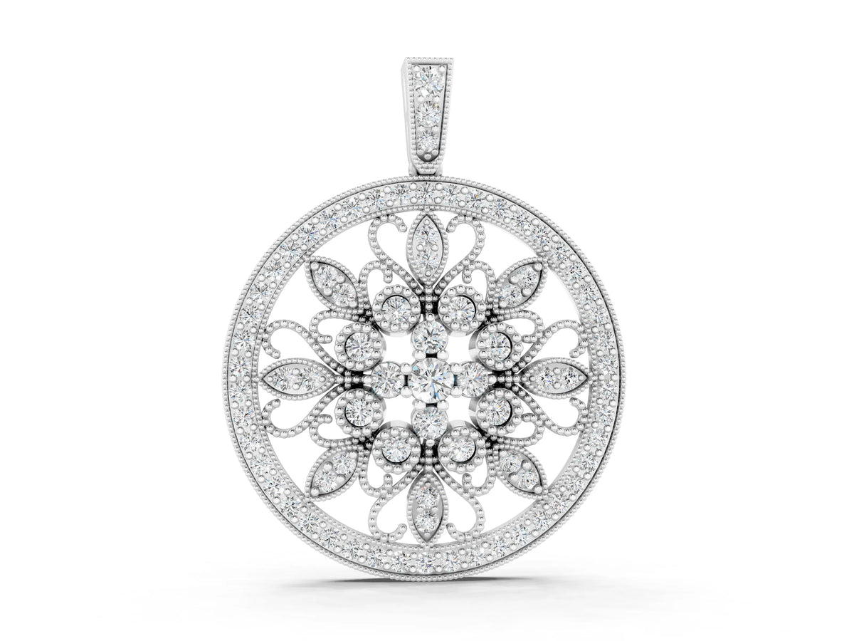 White gold Round Pavé Diamond Filigree Pendant