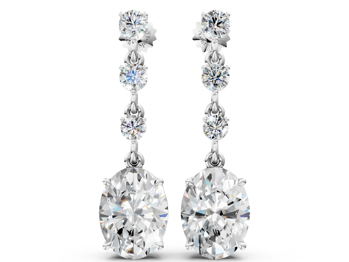 White gold Round and Oval Diamond Drop Earrings