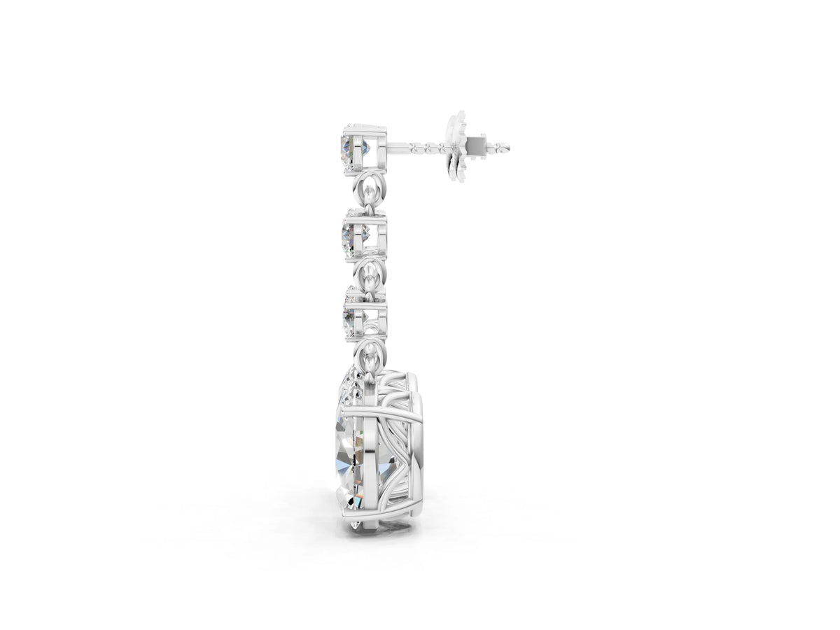 White gold Round and Oval Diamond Drop Earrings_1