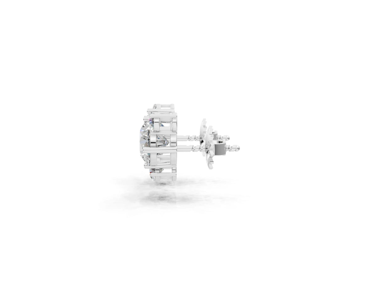 White gold Round and Oval Diamond Hydrangea Bouquet Stud Earrings with Round Diamond Accents_1