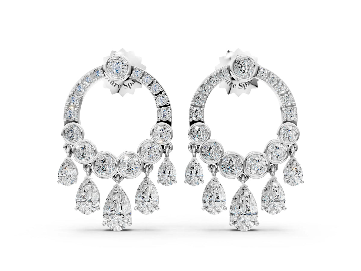 White gold Round and Pear Diamond Dangle Earrings
