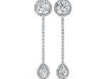 White gold Round and Pear Diamond Halo Drop Earrings