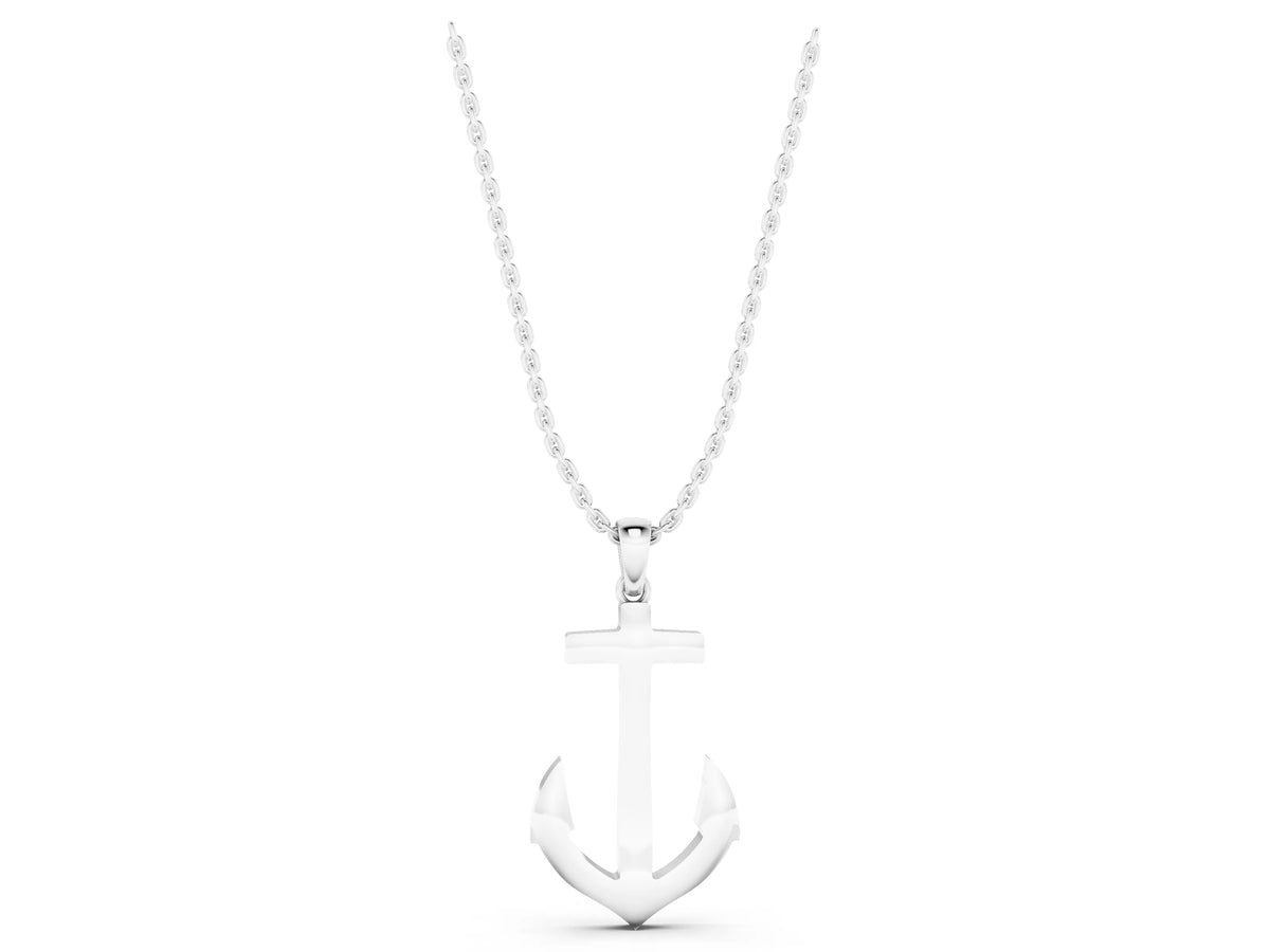 White gold Silver Anchor Pendant with Round Diamond Bezel Setting_1