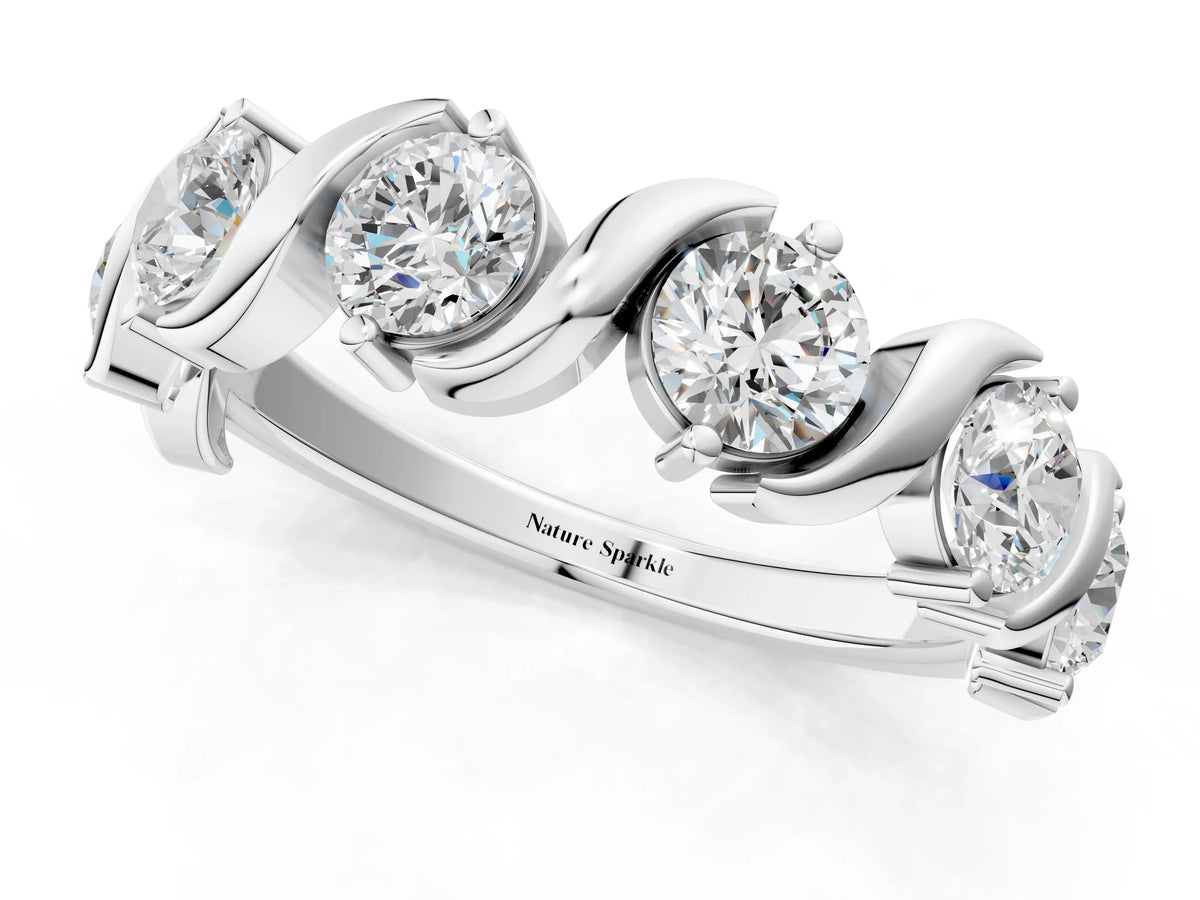 White gold Six-Stone Round Diamond Wave Band with Shared Prong Setting_1