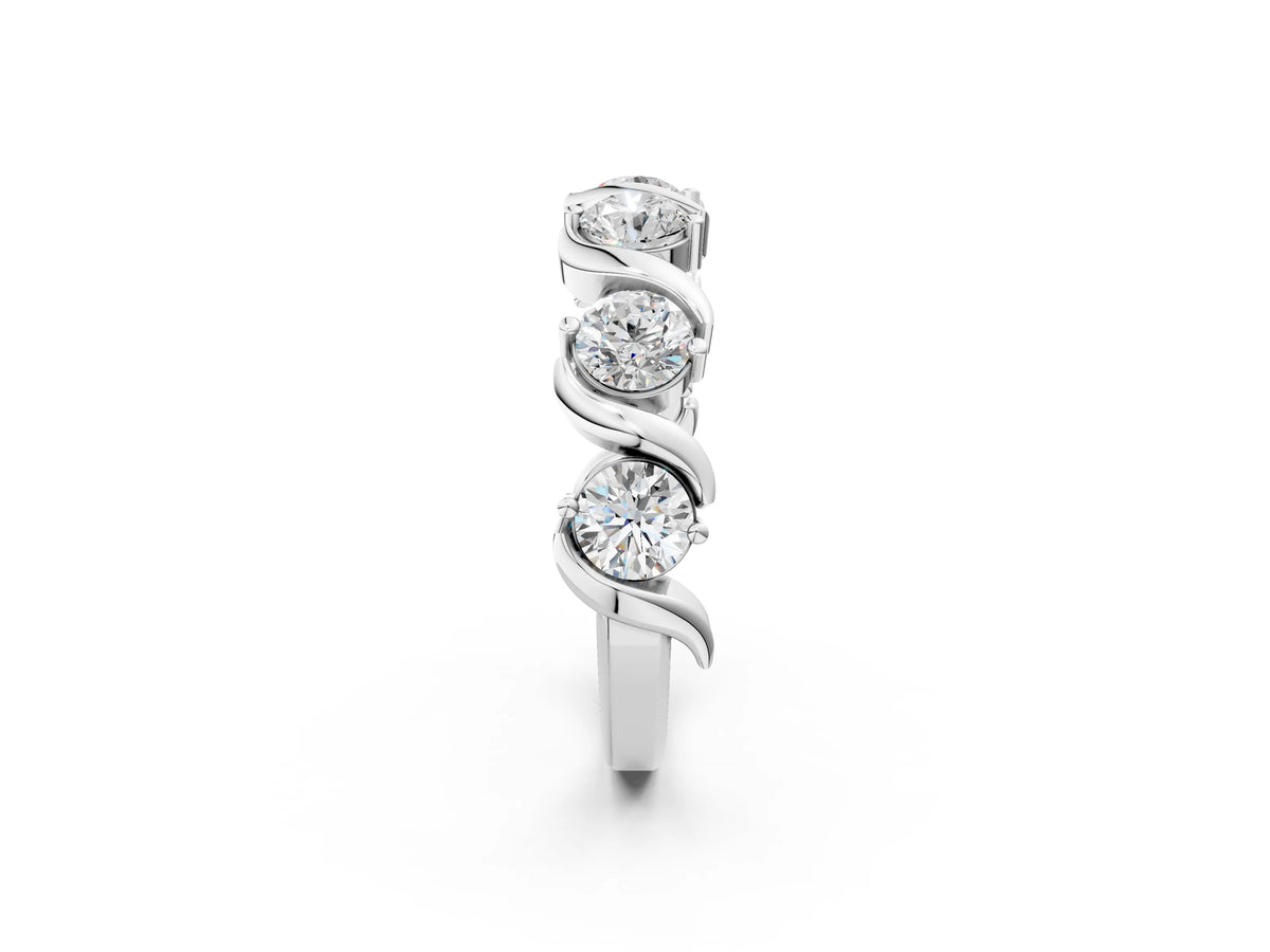 White gold Six-Stone Round Diamond Wave Band with Shared Prong Setting_2