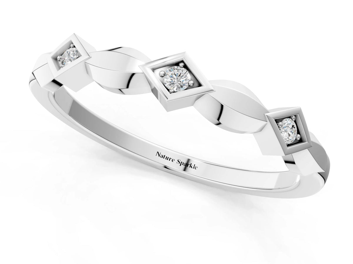 White gold Square Diamond Twist Band with Bezel Setting_1