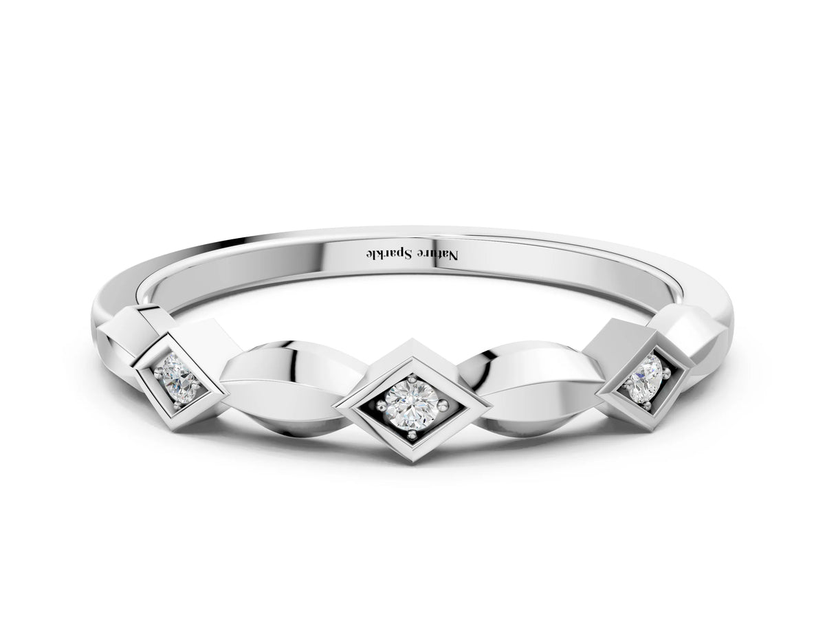 White gold Square Diamond Twist Band with Bezel Setting