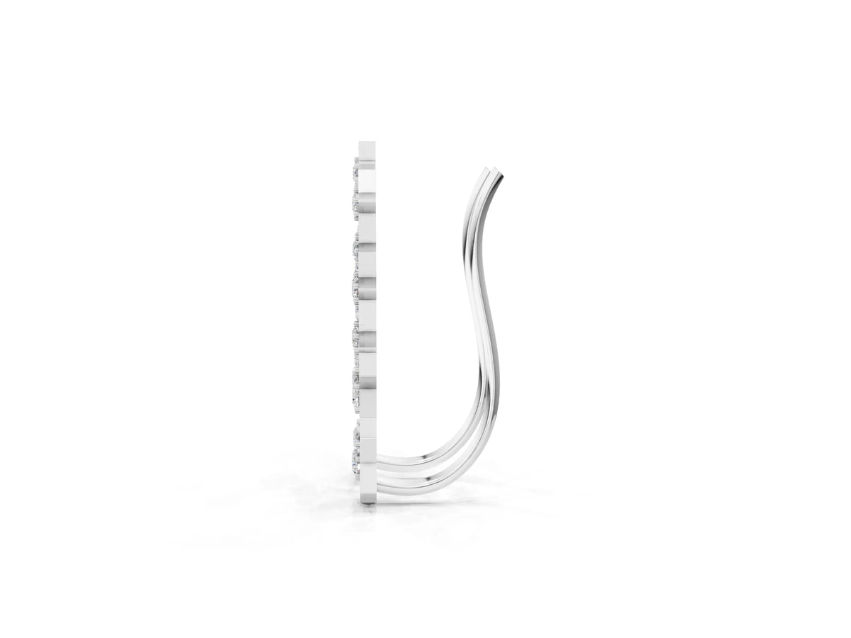 White gold Star Cluster Diamond Crescent Earrings with Round Cut Stones on a Curved Band and Prong Setting_1