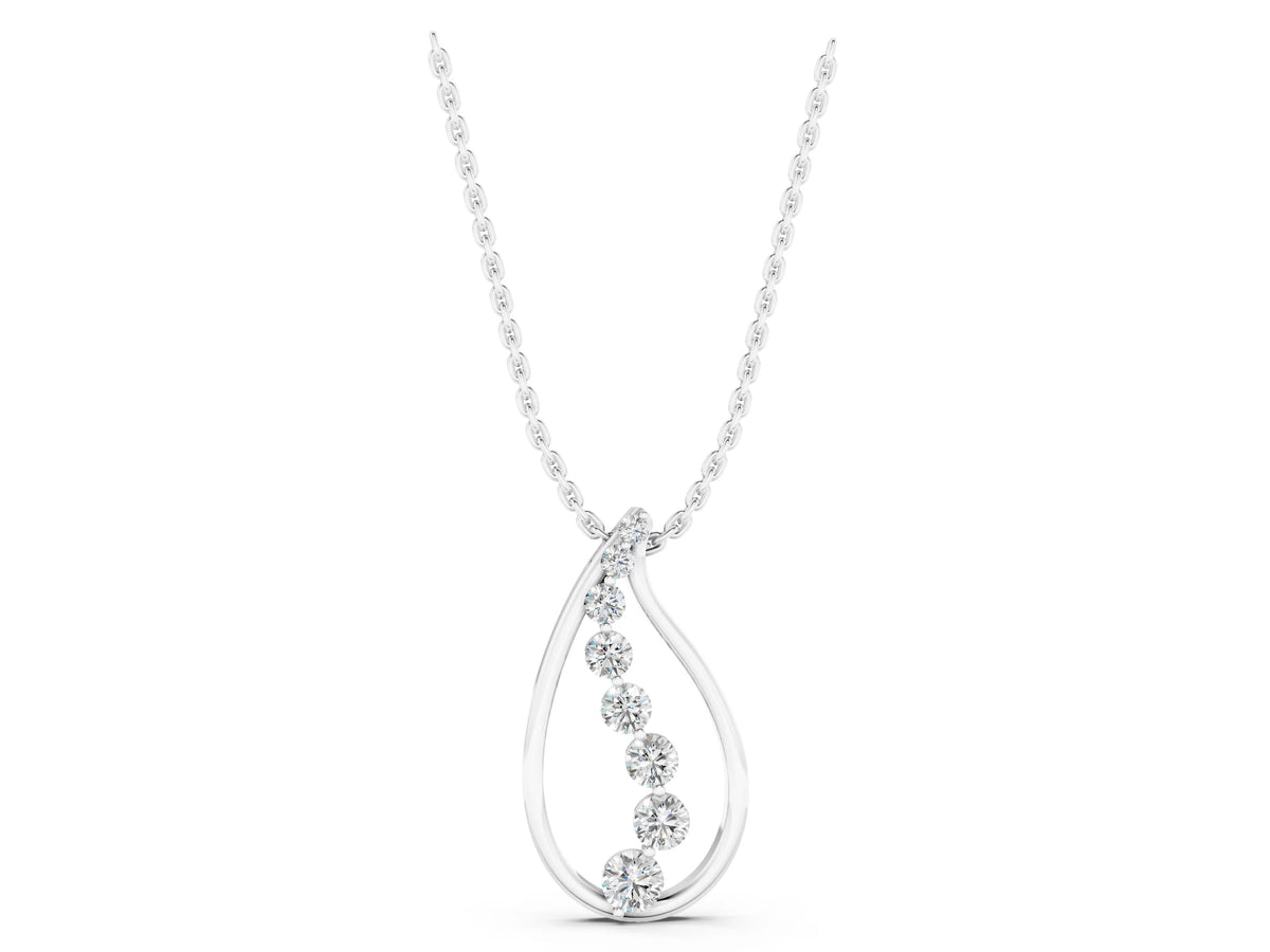 White gold Teardrop Diamond Prong-Set Round Pendant_1