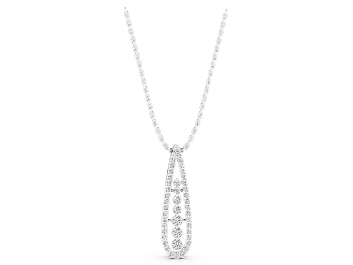 White gold Teardrop Pavé Round Diamond Prong Pendant_1
