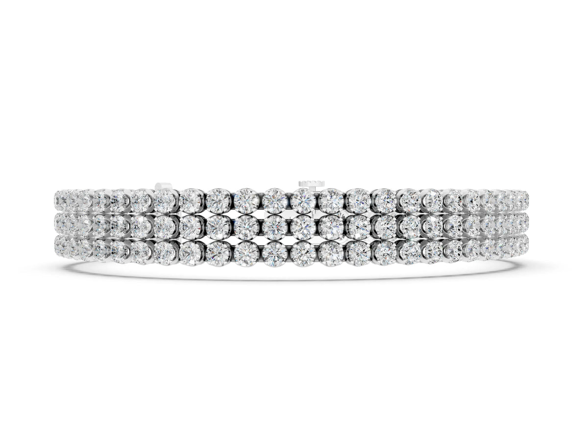 White gold Three-Row Round Diamond Tennis Bracelet with Bezel Setting