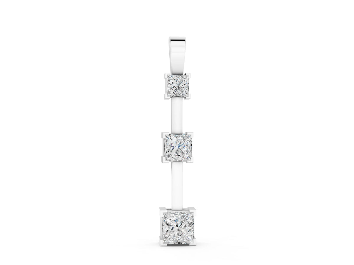 White gold Three-Stone Princess Cut Prong Set Pendant
