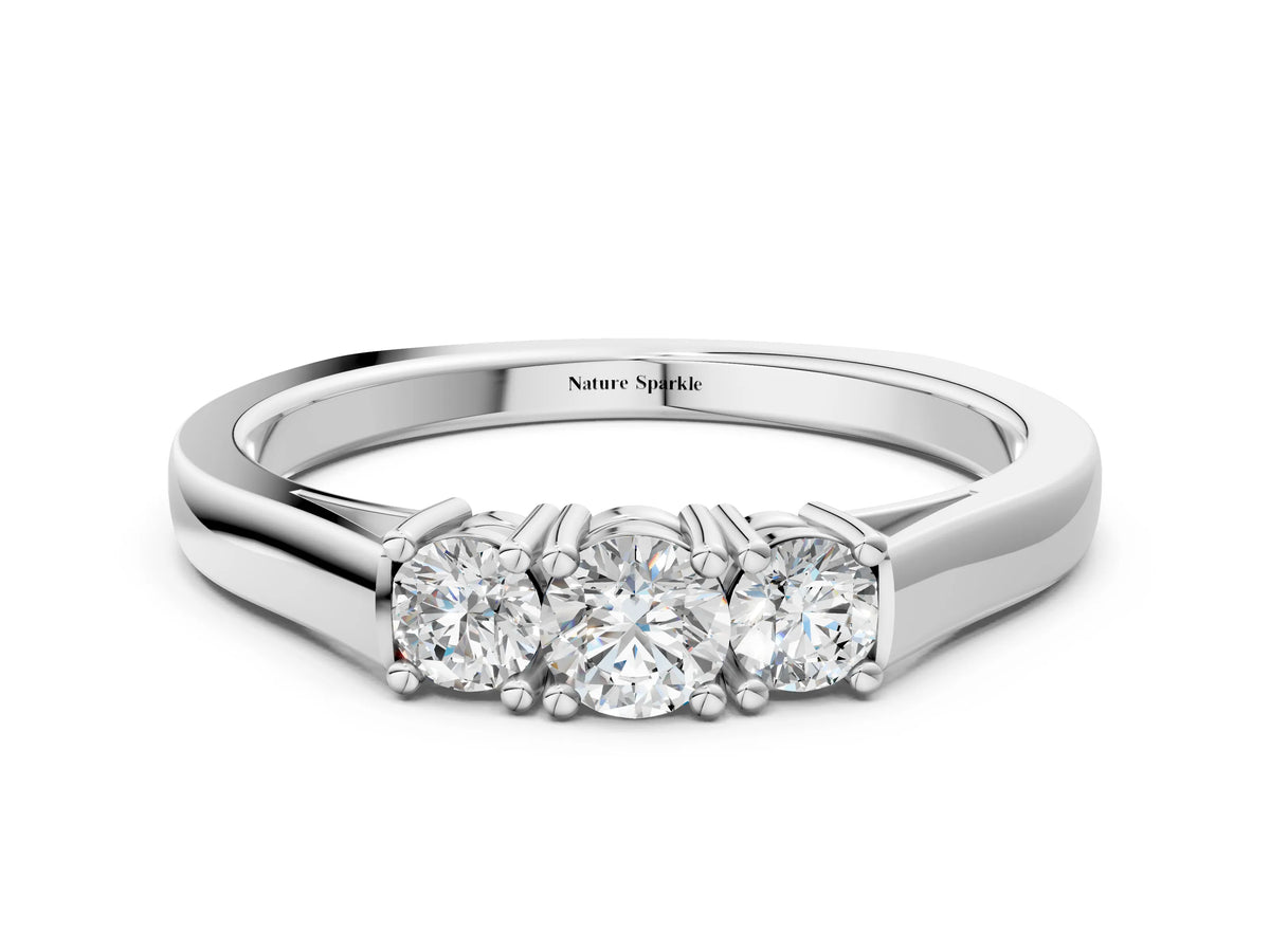 White gold Three-Stone Round Cut Diamond Channel Set Band with Prong Setting