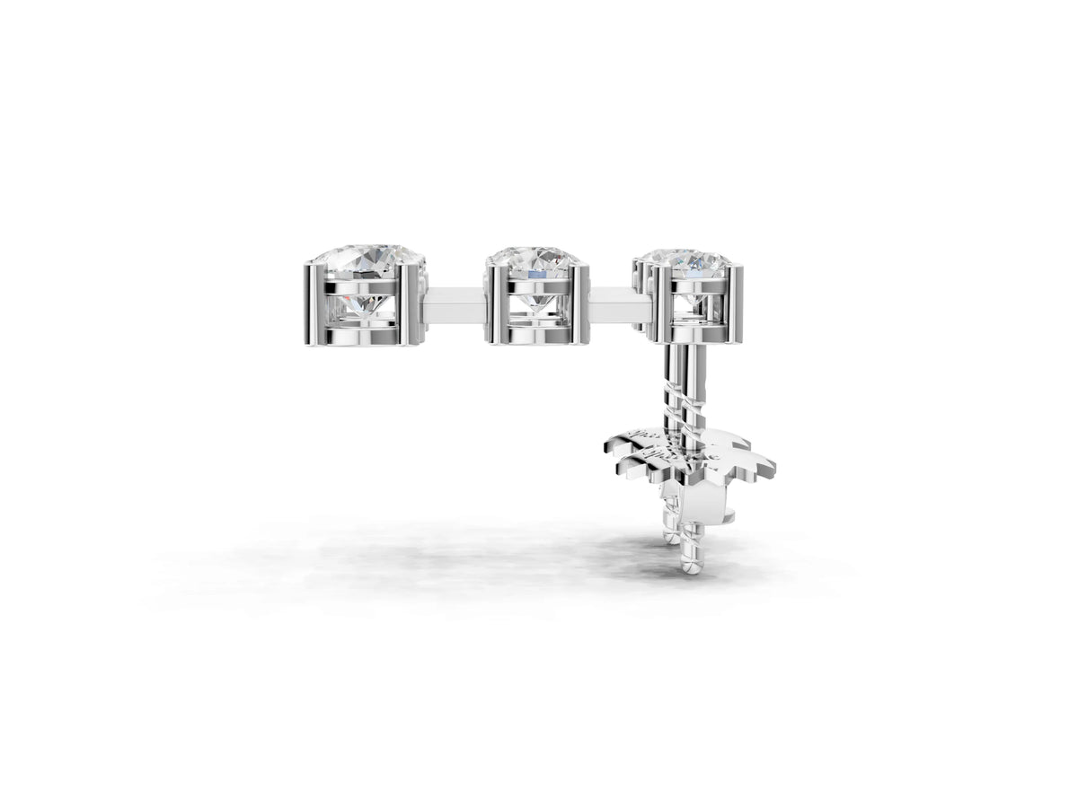 White gold Three-Stone Round Cut Drop Earrings with Prong Setting_2