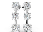 White gold Three-Stone Round Cut Drop Earrings with Prong Setting