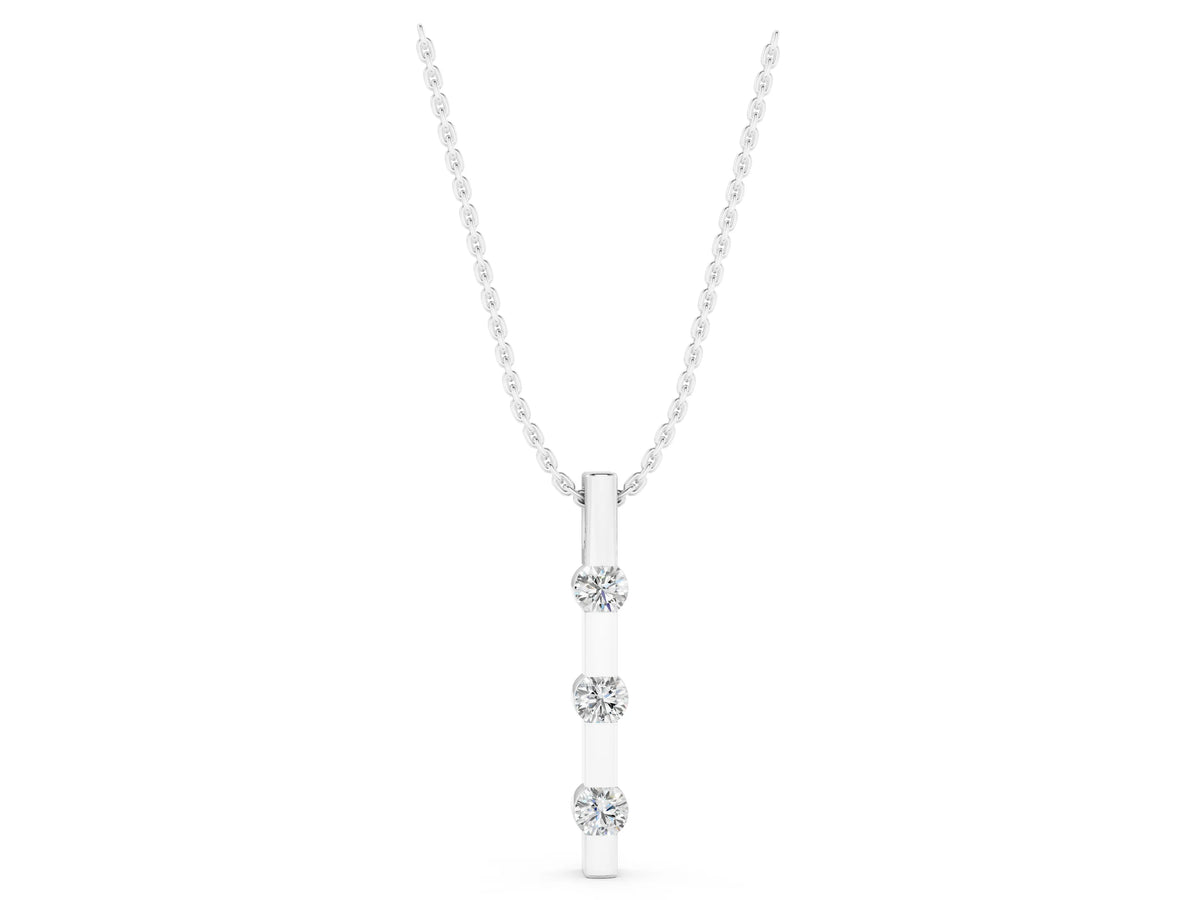 White gold Three-Stone Round Diamond Bar Pendant with Channel Setting_1