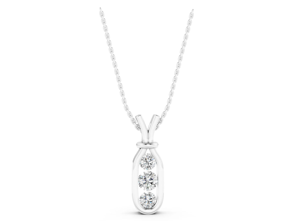 White gold Three-Stone Round Diamond Bezel Pendant_1