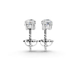 White gold Three-Stone Round Diamond Channel Band Prong-Set Earrings
