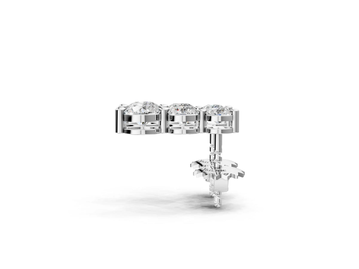 White gold Three-Stone Round Diamond Drop Earrings with Prong Setting on White Gold_2