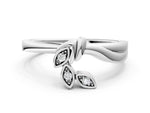 White gold Three-Stone Round Diamond Leaf Bypass Ring with Bezel Setting