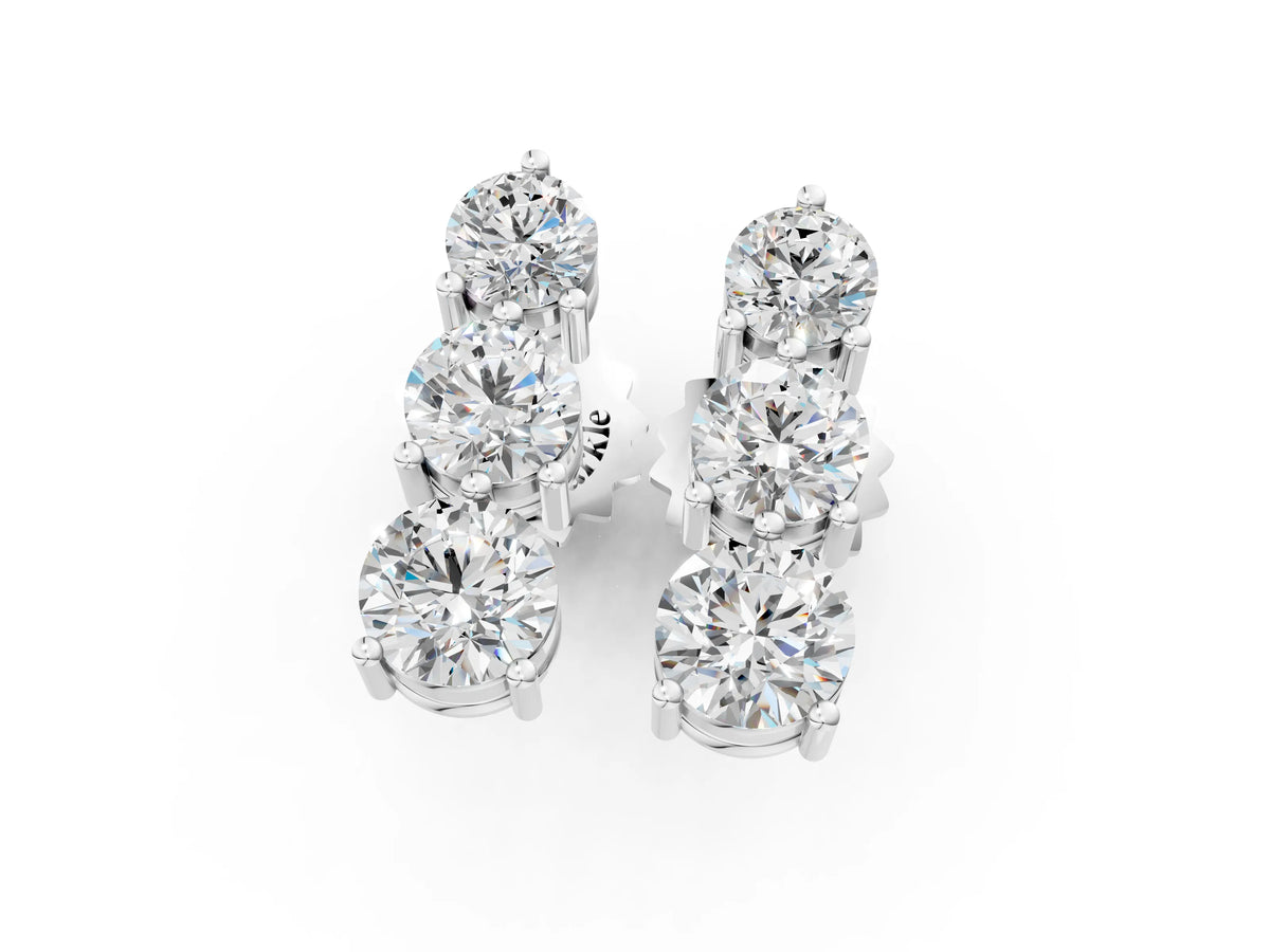 White gold Three-Stone Round Diamond Prong-Set Drop Earrings_1