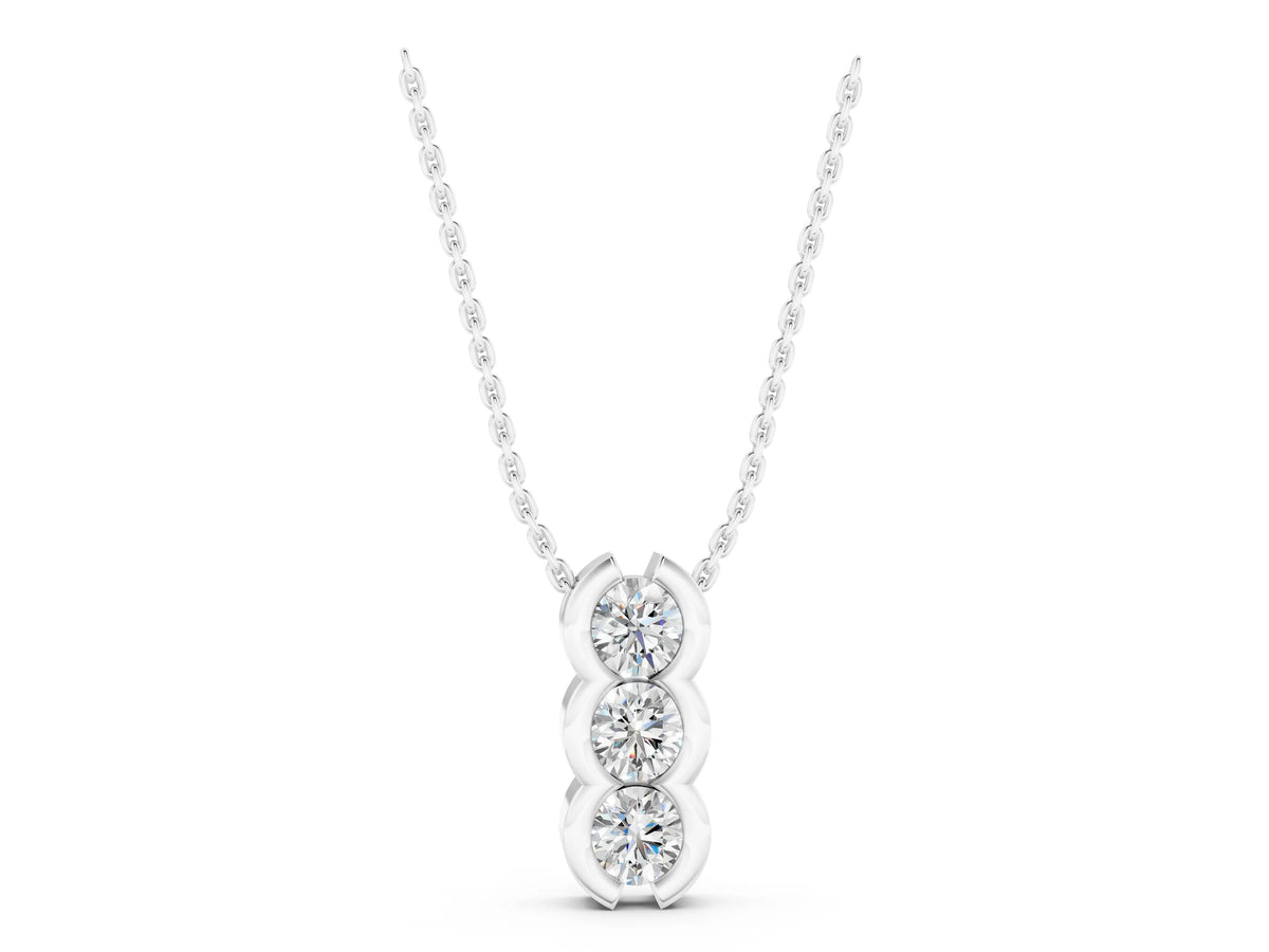 White gold Three Stone Round Diamond Shared Prong Pendant_1