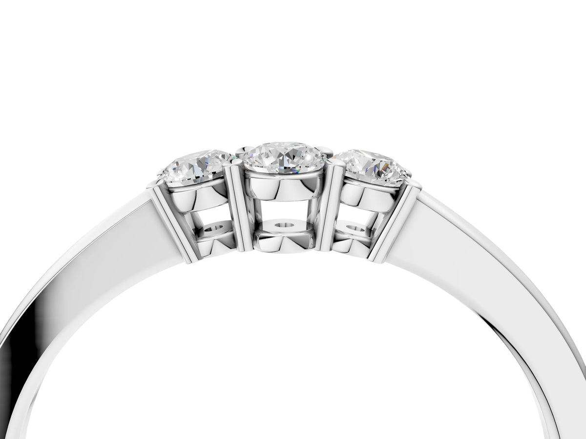 White gold Three-Stone Round Diamond Tension Set Solitaire Band with Prong Setting_4